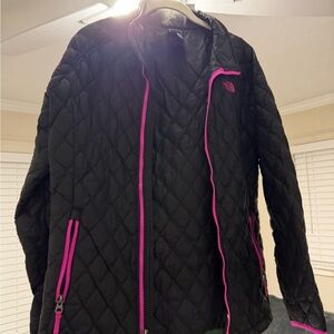 The North Face Kids Quilted Black Jacket with Pink Accents